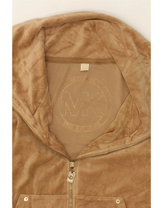 MICHAEL KORS Womens Velour Tracksuit Top Jacket UK 14 Large Brown Cotton Vintage Second Hand Clothing Online Messina Hembry