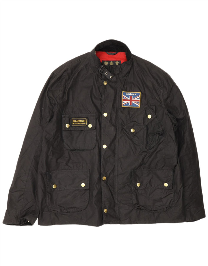 Barbour Mens Waxed Cotton Jacket UK 44 2XL Black Cotton