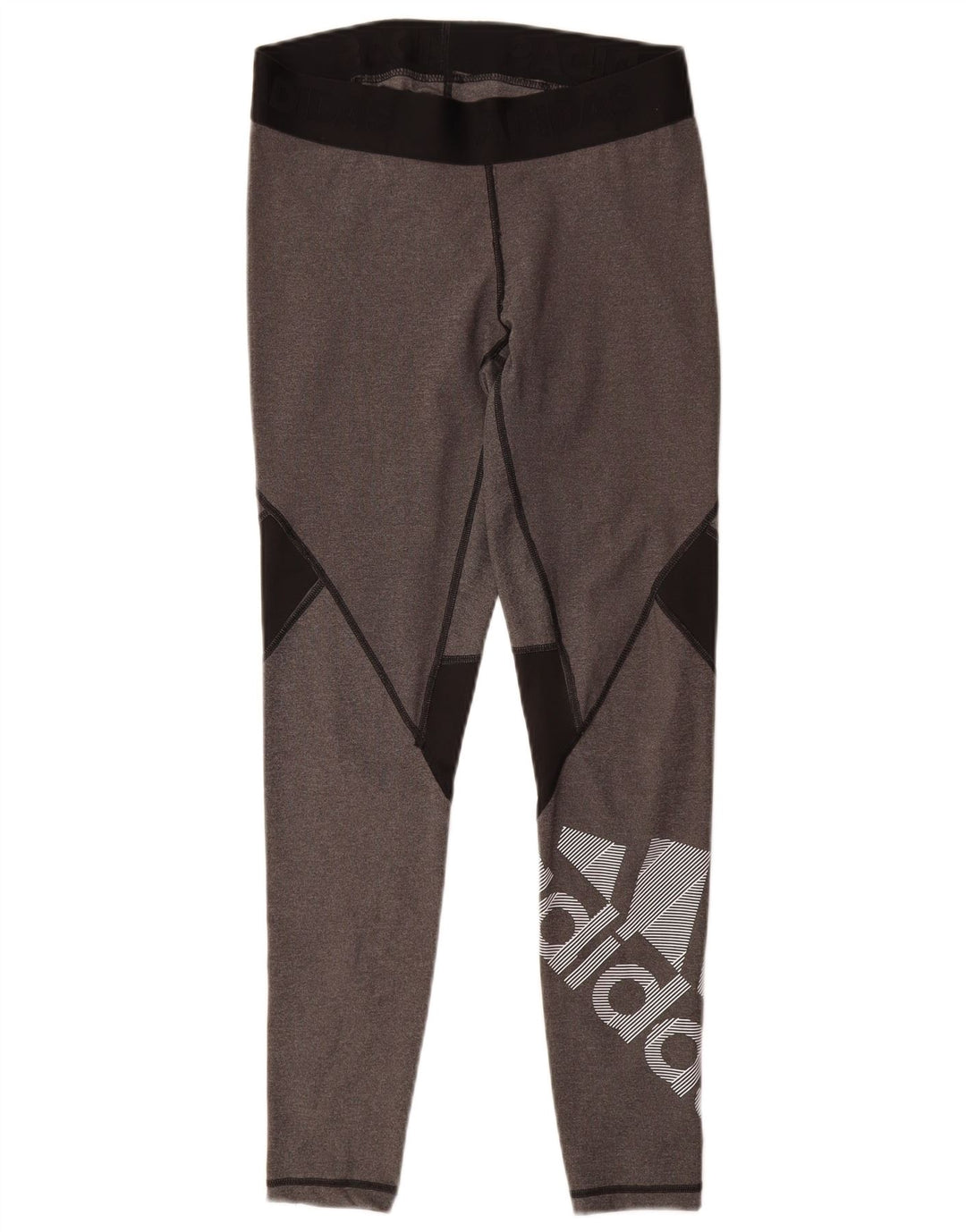 Adidas Womens Graphic Leggings UK 12/14 Medium Grey Colourblock Polyester