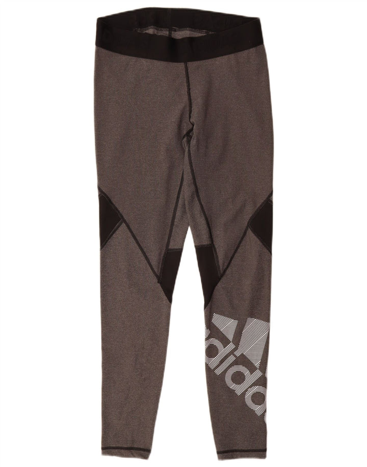 Adidas Womens Graphic Leggings UK 12/14 Medium Grey Colourblock Polyester