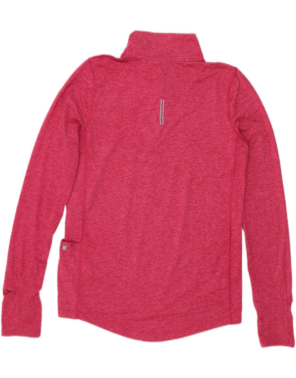 Nike Womens Dri Fit Zip Neck Top Long Sleeve UK 6 XS Pink Polyester