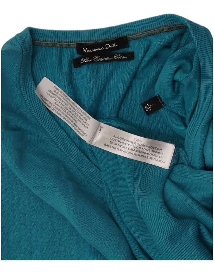 Massimo Dutti Mens V-Neck Jumper Sweater Large Blue Cotton