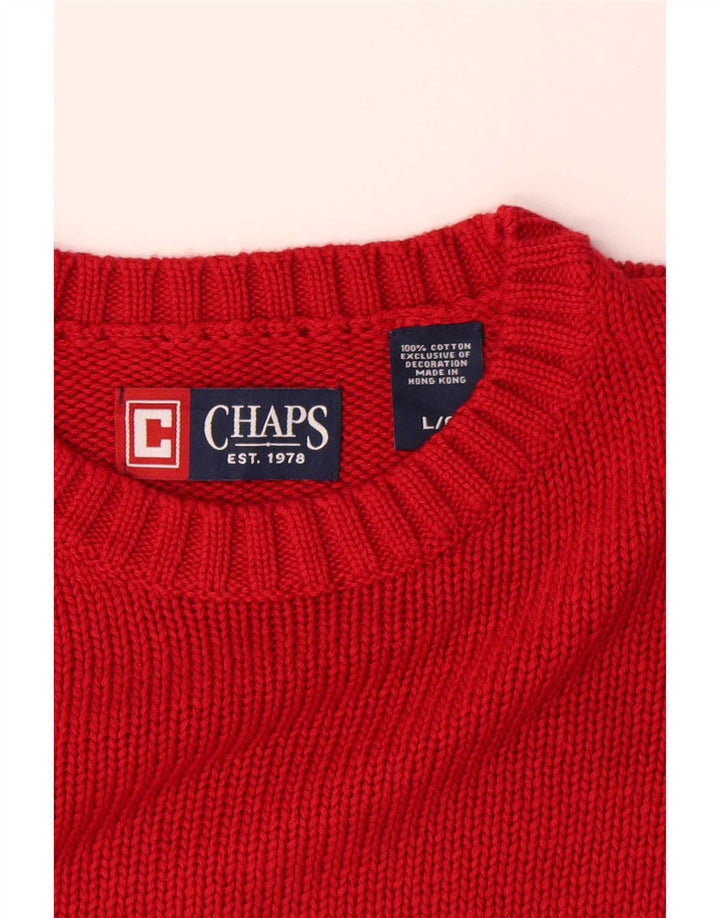 Chaps Mens Crew Neck Jumper Sweater Large Red Cotton