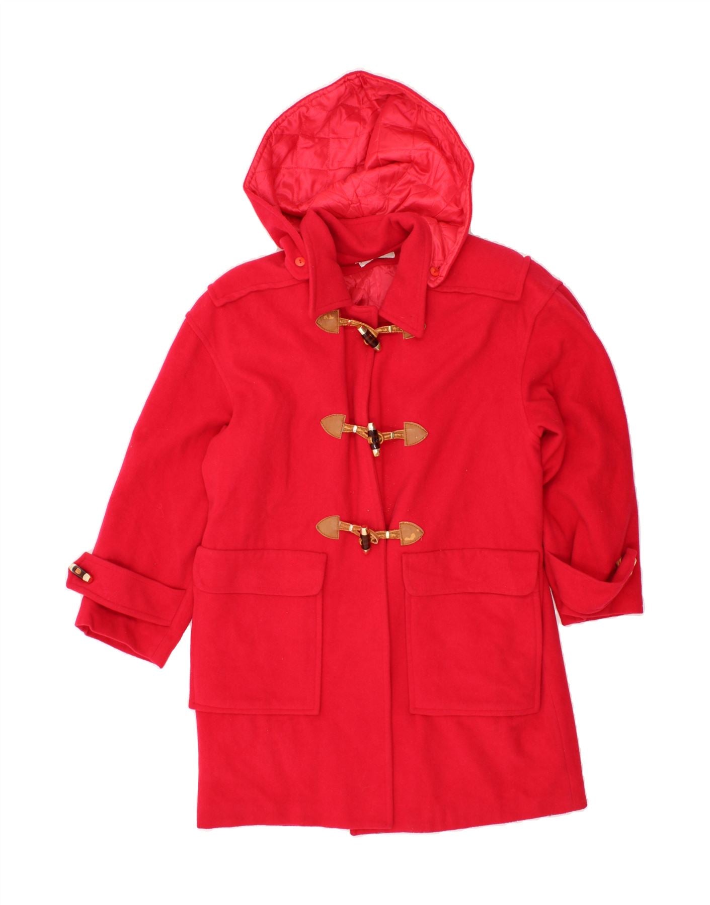 VINTAGE Womens Oversized Hooded Duffle Coat UK 10 Small Red Wool