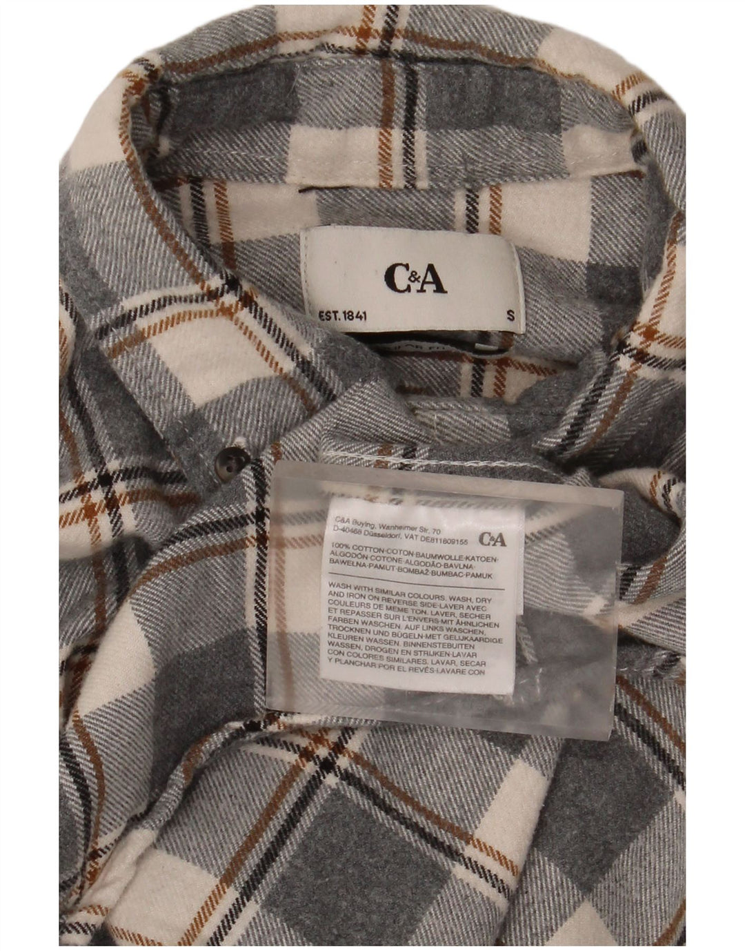 C & A Mens Flannel Shirt Small Grey Check Cotton