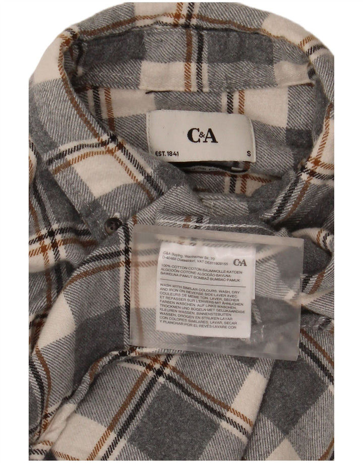 C & A Mens Flannel Shirt Small Grey Check Cotton
