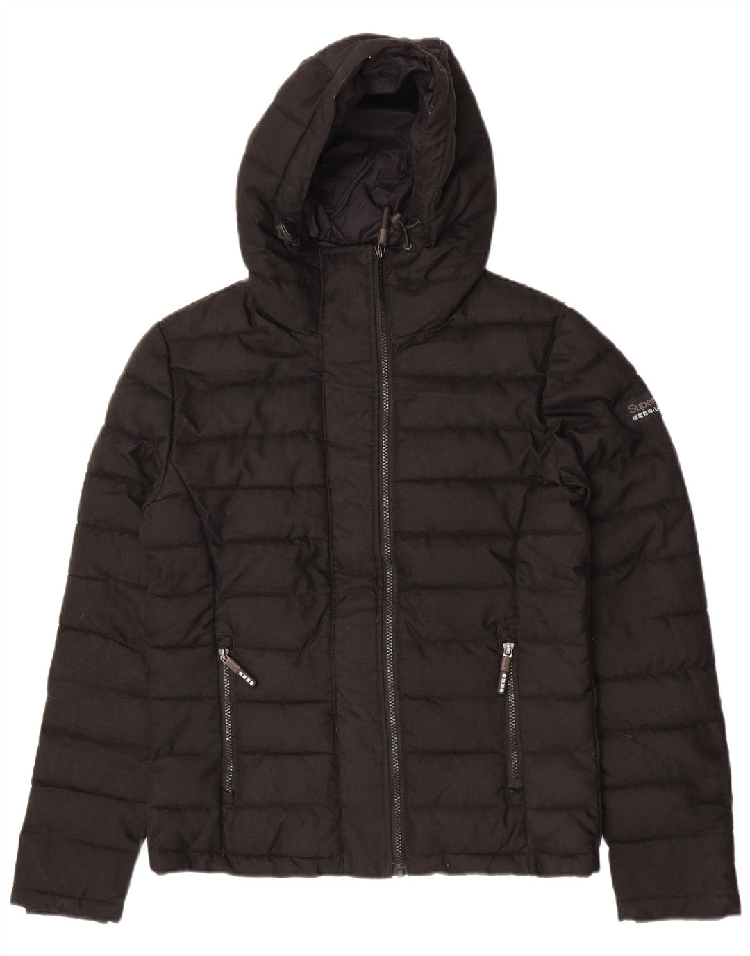 Superdry Mens Hooded Padded Jacket UK 38 Medium Black Polyester