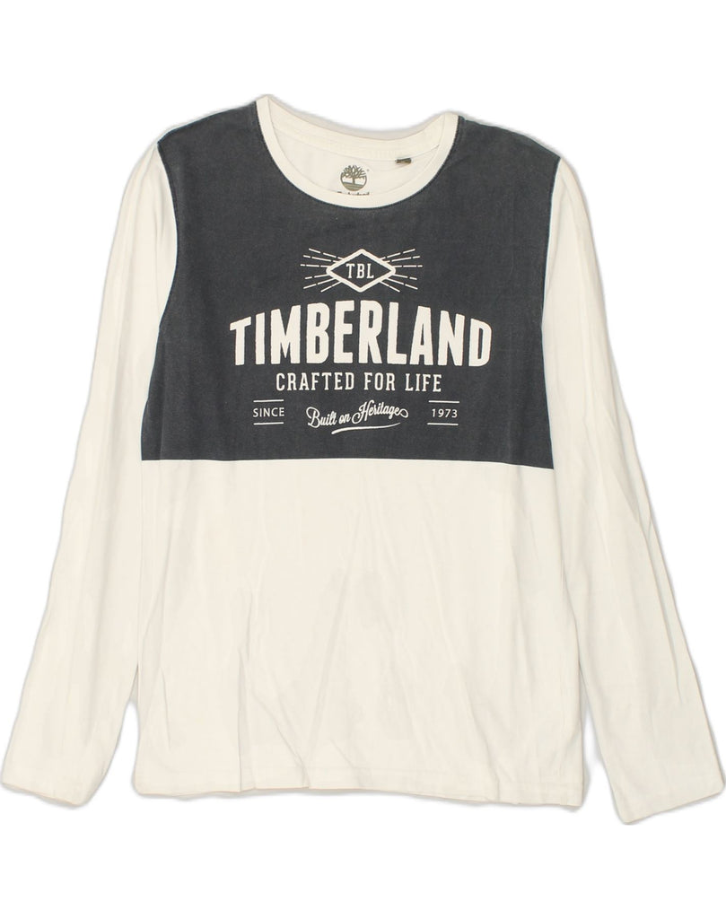 TIMBERLAND Boys Graphic Top Long Sleeve 15-16 Years Medium White | Vintage Timberland | Thrift | Second-Hand Timberland | Used Clothing | Messina Hembry 