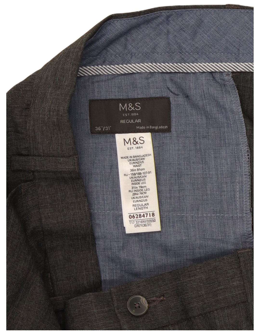 MARKS & SPENCER Mens Straight Suit Trousers W36 L31 Grey Polyester