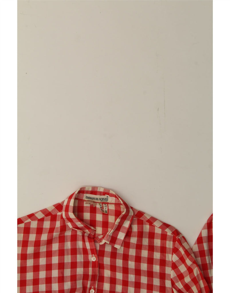 EMMANUEL SCHVILI Womens Longline Shirt UK 10 Small Red Gingham Cotton Vintage Emmanuel Schvili and Second-Hand Emmanuel Schvili from Messina Hembry 