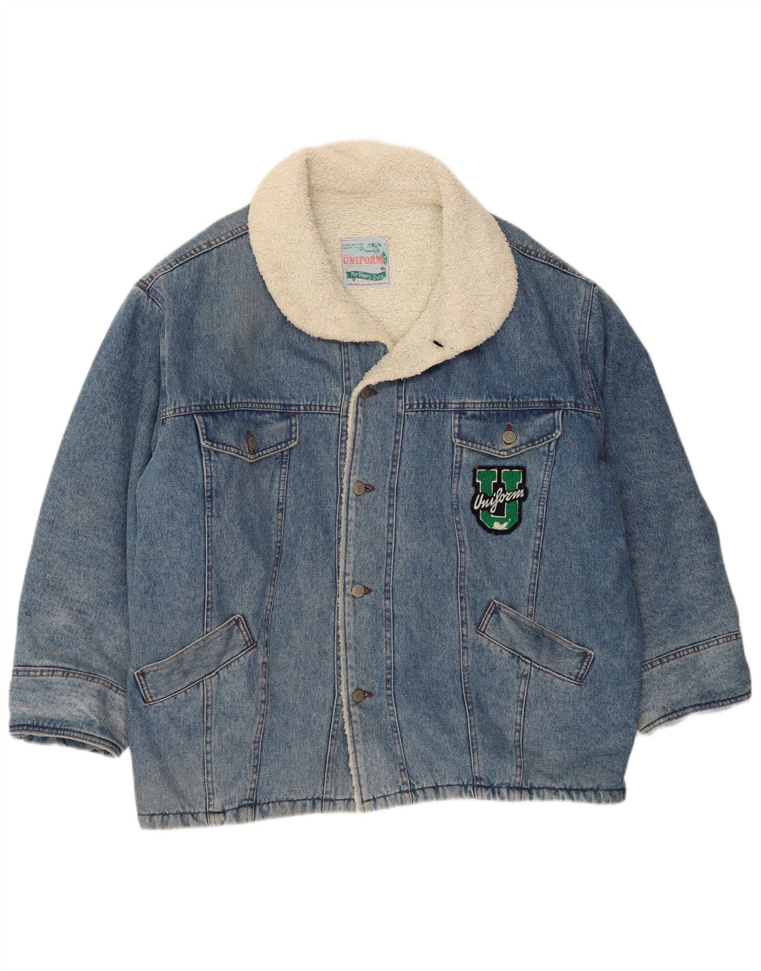 UNIFORM Mens Denim Sherpa Jacket UK 42 XL Blue