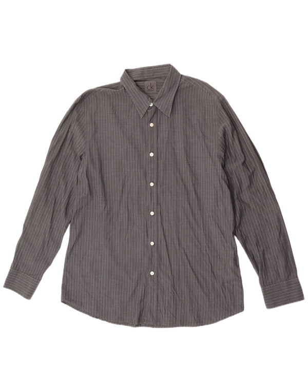Calvin Klein Mens Slim Fit Shirt Size 45 18 2XL Grey Striped Cotton