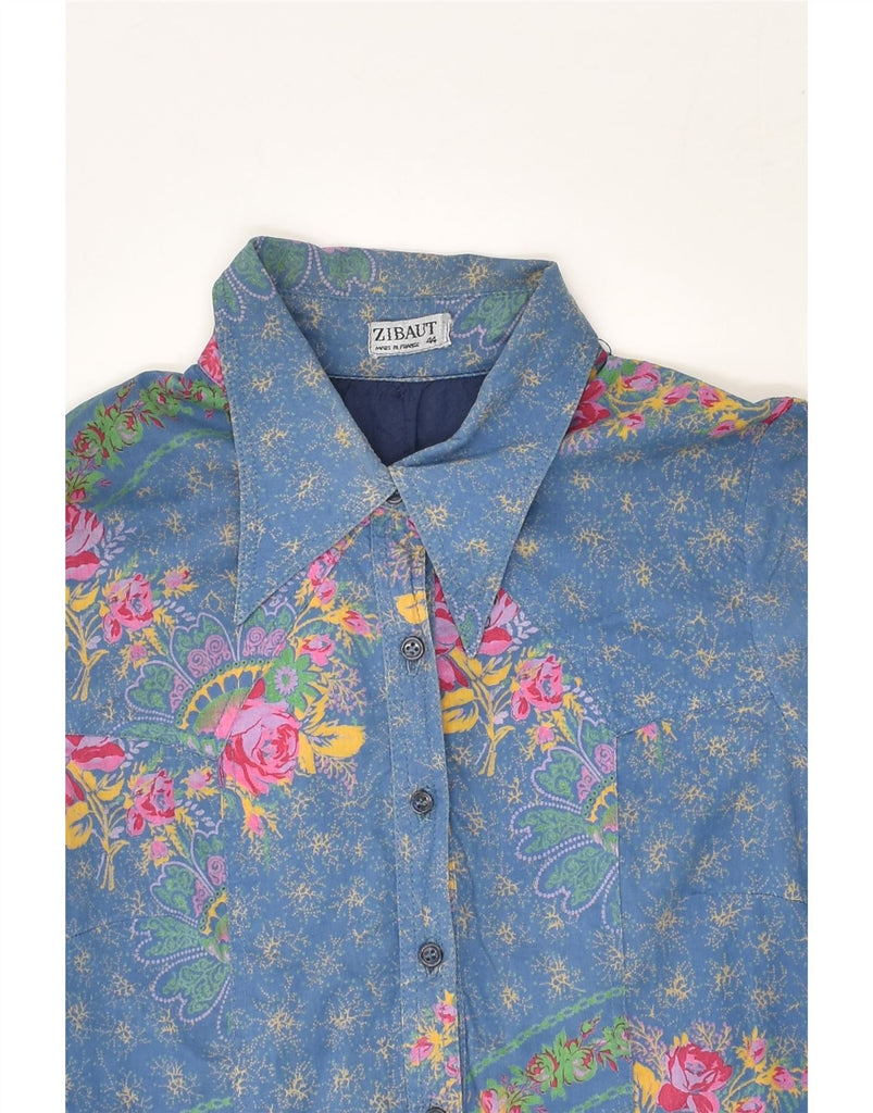 VINTAGE Womens Long Sleeve Shirt IT 44 Medium Blue Floral | Vintage Vintage | Thrift | Second-Hand Vintage | Used Clothing | Messina Hembry 