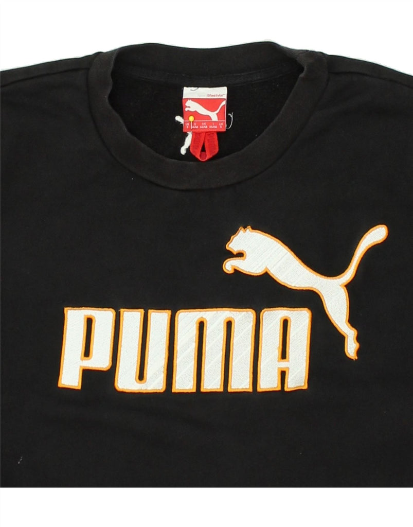 PUMA Womens Graphic Sweatshirt Jumper UK 10 Small Black Cotton | Vintage Puma | Thrift | Second-Hand Puma | Used Clothing | Messina Hembry 
