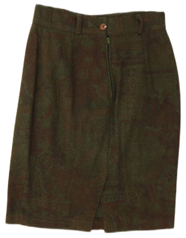 Vintage Womens Pencil Skirt W26 Small  Green Geometric