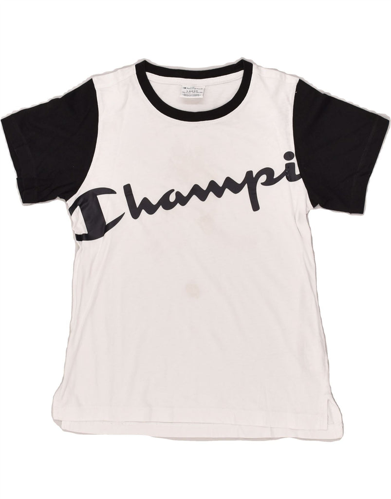 CHAMPION Boys Graphic T-Shirt Top 11-12 Years Large  White Colourblock | Vintage Champion | Thrift | Second-Hand Champion | Used Clothing | Messina Hembry 