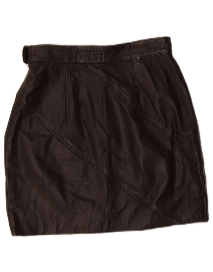 Vintage Womens Mini Leather Skirt W24 XS Brown