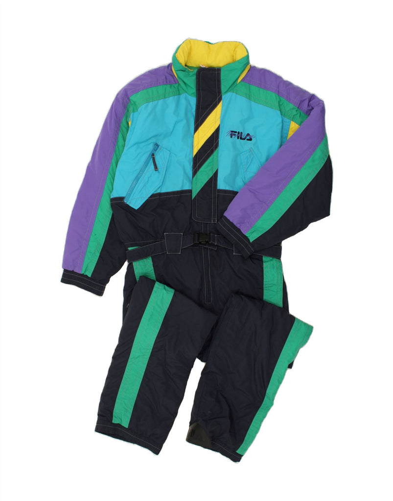 FILA Mens Hooded Ski Jumpsuit IT 48 Medium Multicoloured Colourblock | Vintage Fila | Thrift | Second-Hand Fila | Used Clothing | Messina Hembry 