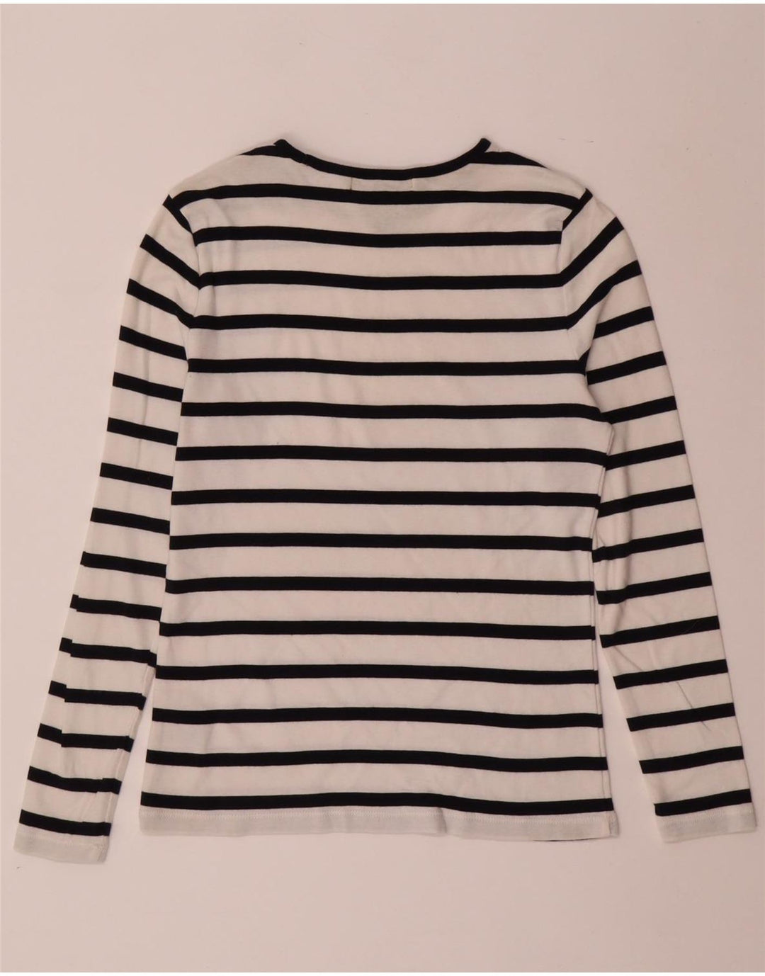 RALPH LAUREN Womens Top Long Sleeve UK 12 Medium White Striped Cotton
