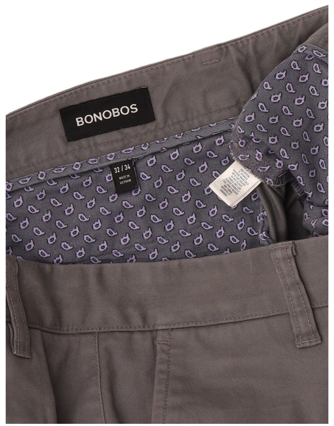 BONOBOS Mens Straight Chino Trousers W32 L28 Grey Cotton