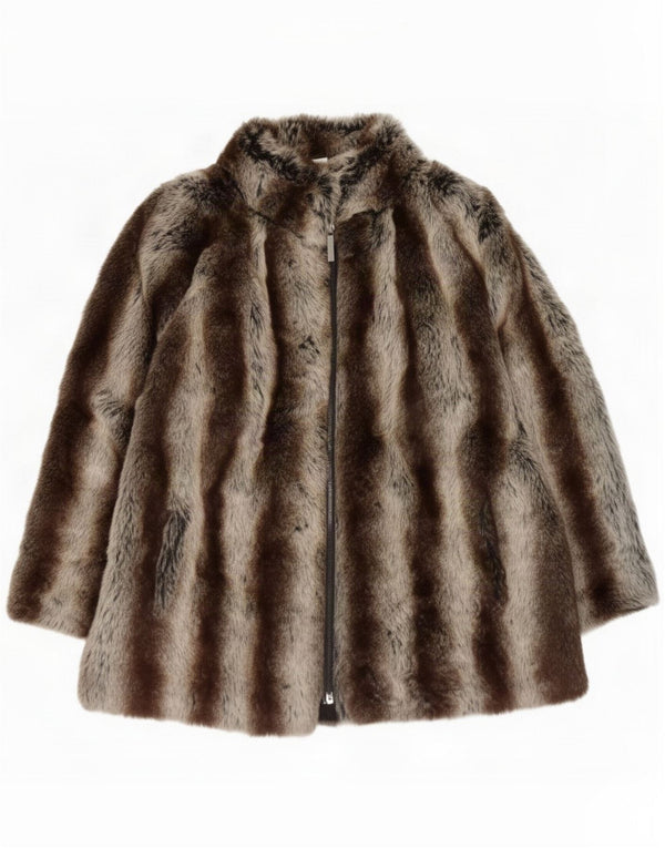 Greenfield Womens Faux Fur Overcoat UK 18 XL Brown Striped Polyester