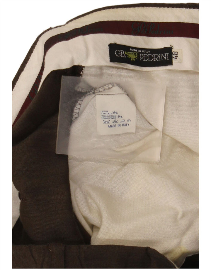 GB.PEDRINI Mens Pegged Suit Trousers IT 48 Medium W32 L33 Brown Linen