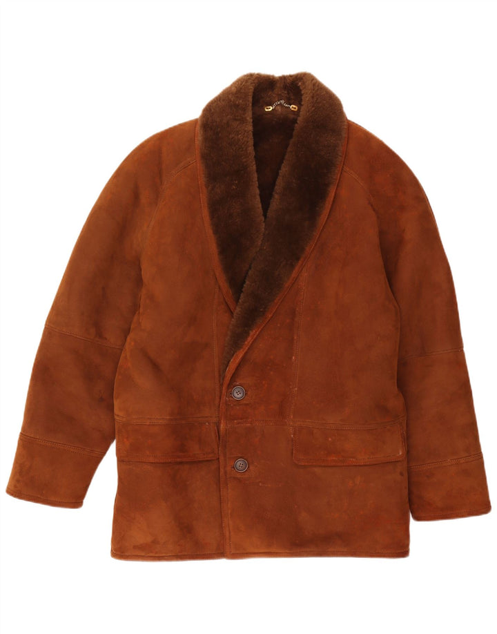 Vintage Mens Shearling Jacket IT 46 Small Brown Shearling