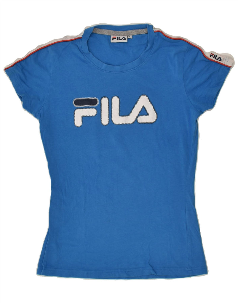 FILA Womens Graphic T-Shirt Top UK 10 Small Blue | Vintage Fila | Thrift | Second-Hand Fila | Used Clothing | Messina Hembry 