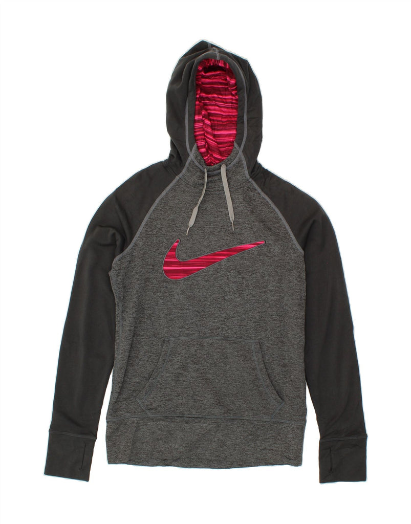 NIKE Womens Therma-Fit Hoodie Jumper UK 10 Small Grey Colourblock Vintage Nike and Second-Hand Nike from Messina Hembry 