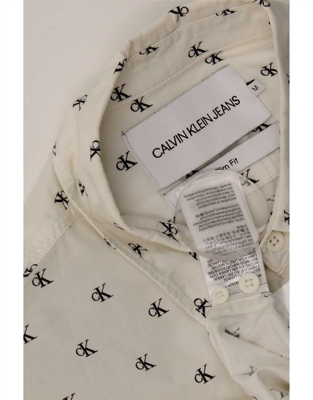 Calvin Klein Jeans Mens Graphic Slim Fit Shirt Medium White Cotton