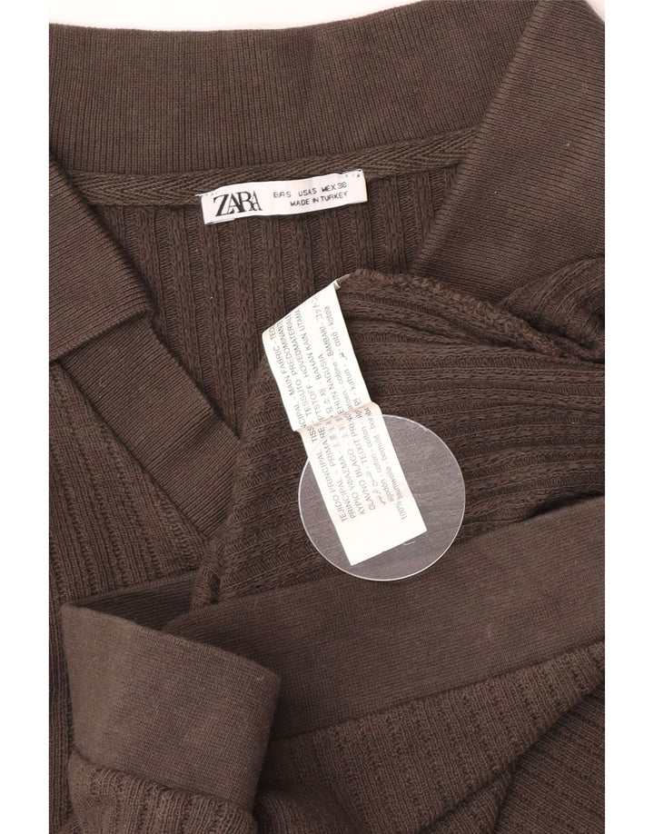 Zara Mens Polo Shirt Small Brown Cotton