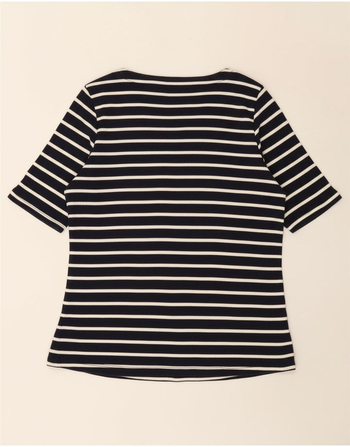 L.L.Bean Womens T-Shirt Top UK 12 Medium Navy Blue Striped Cotton