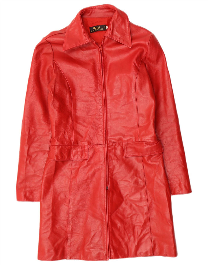 Vintage Womens Leather Coat UK 10 Small Red