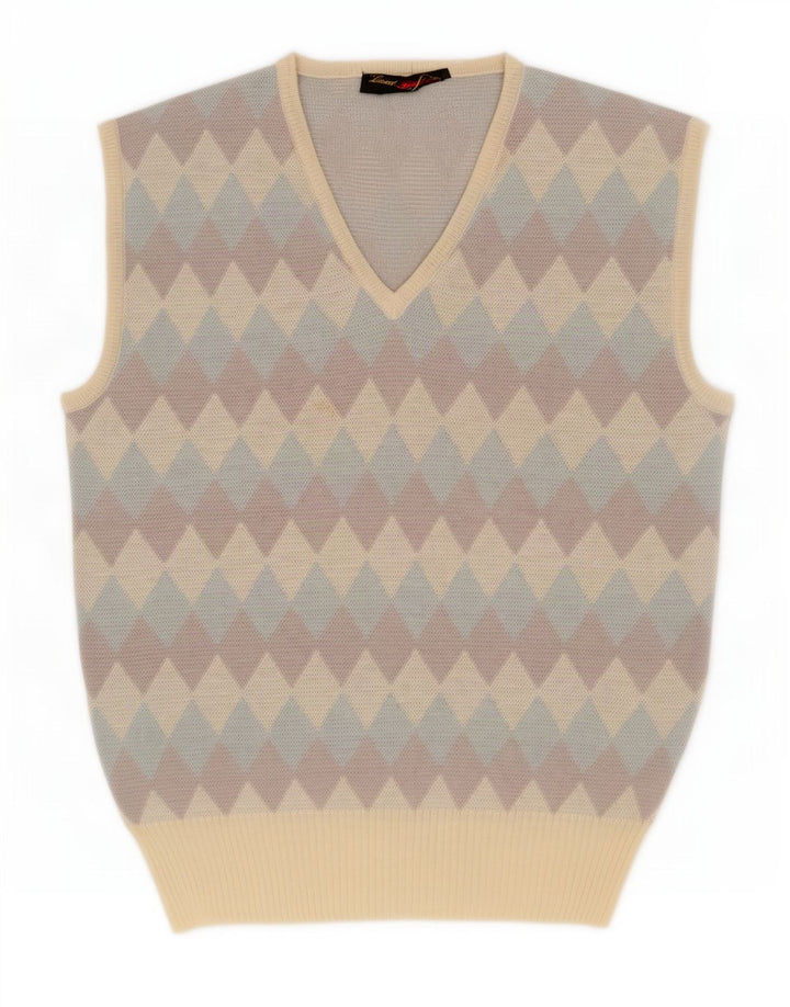 Vintage Womens Vest Tank Top IT 46 Large Multicoloured Argyle/Diamond