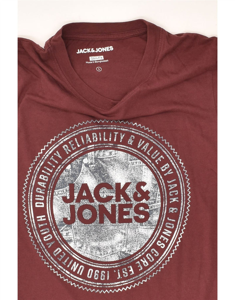 JACK & JONES Mens Slim Fit Graphic T-Shirt Top Small Maroon Cotton | Vintage Jack & Jones | Thrift | Second-Hand Jack & Jones | Used Clothing | Messina Hembry 