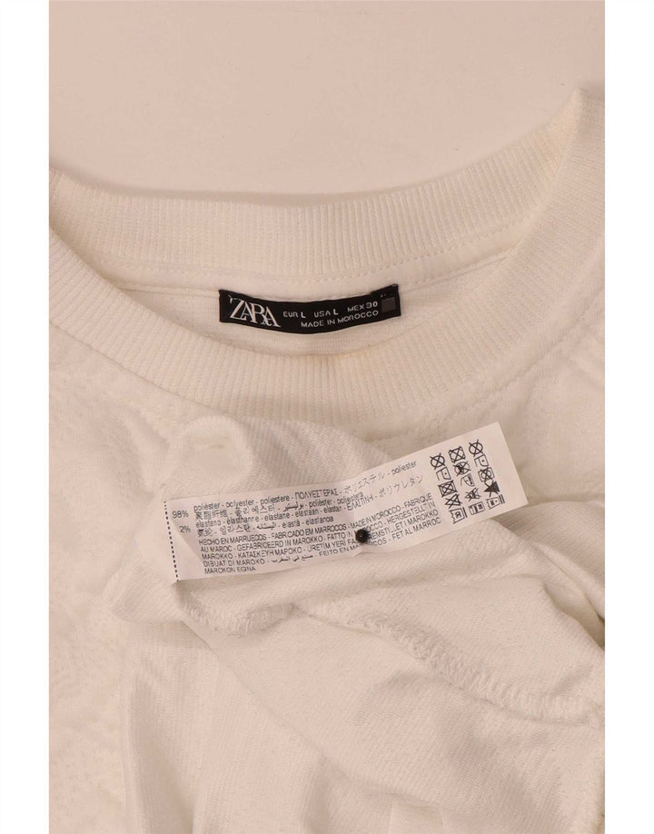 Zara Womens Oversized Sweatshirt Jumper UK 16 Large White Geometric