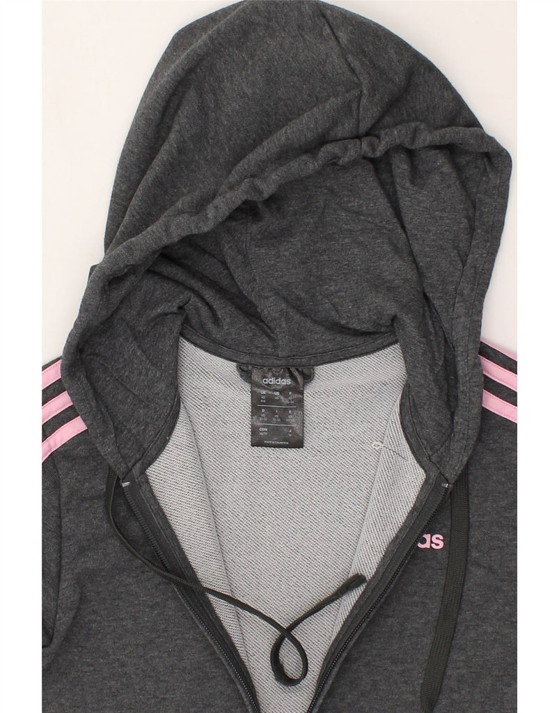 ADIDAS Womens Zip Hoodie Sweater UK 4/6 XS Grey Cotton | Vintage Adidas | Thrift | Second-Hand Adidas | Used Clothing | Messina Hembry 