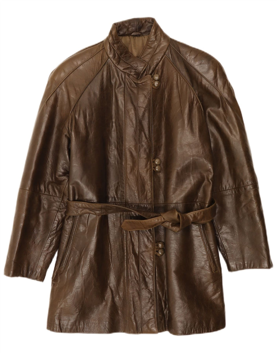 Vintage Womens Leather Coat IT 42 Medium Brown Leather