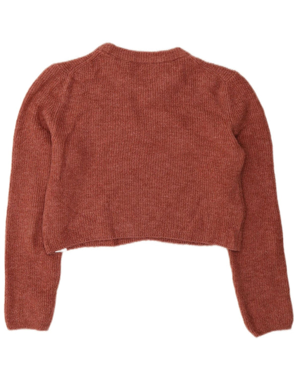 Zara Womens Crop Crew Neck Jumper Sweater UK 12 Medium Brown Acrylic
