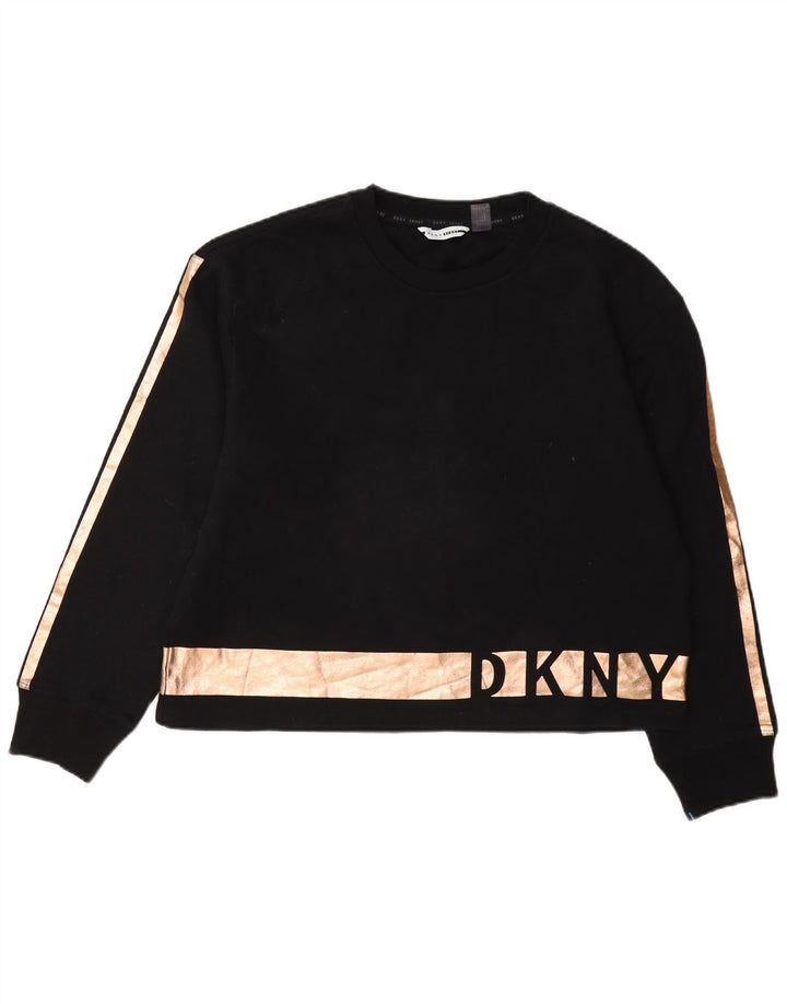 Dkny Womens Graphic Sweatshirt Jumper UK 14 Medium Black Colourblock Cotton