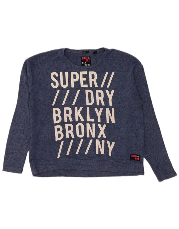 Superdry Womens Graphic Sweatshirt Jumper UK 10 Small Blue Flecked
