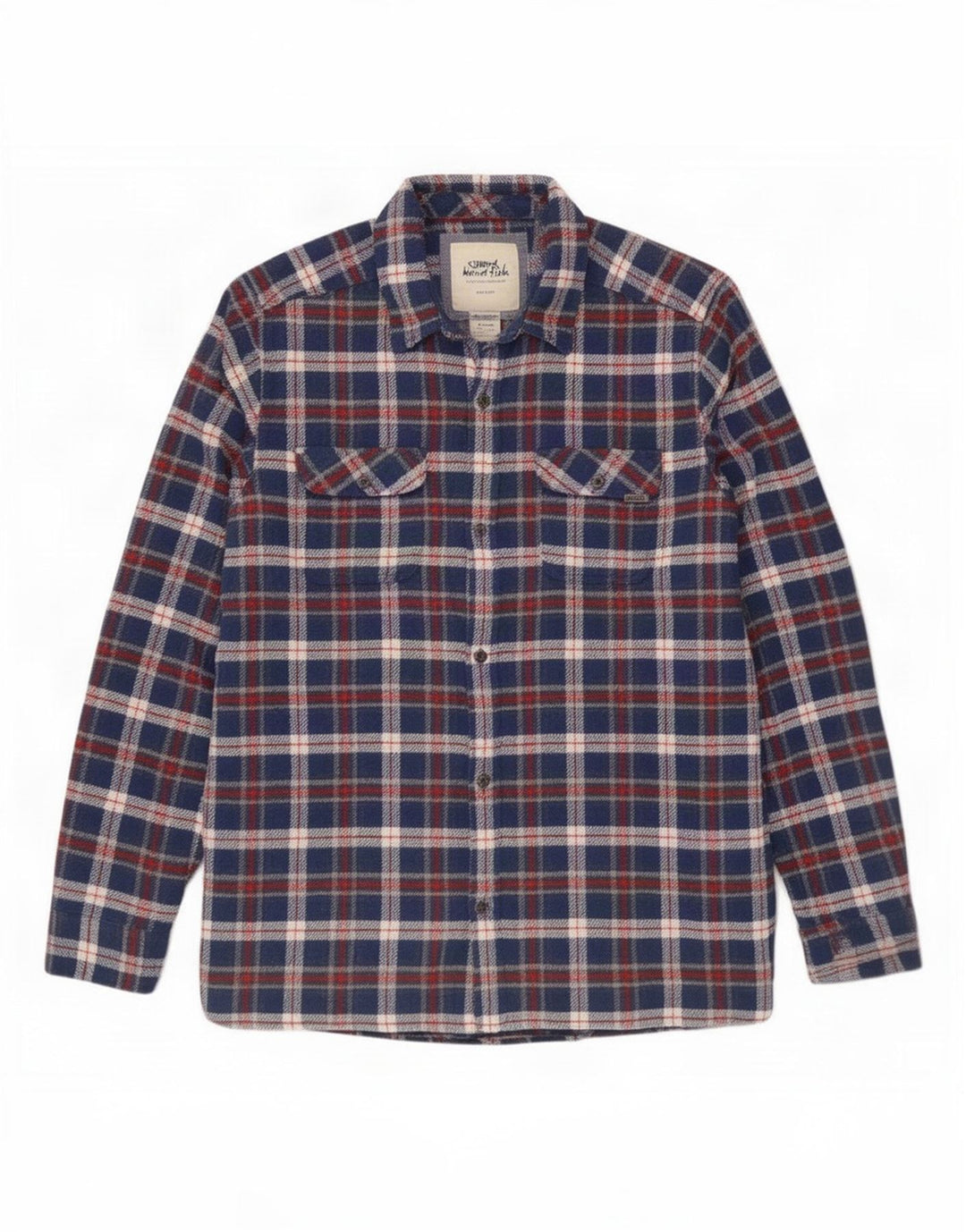Weird Fish Mens Flannel Shirt Large Navy Blue Check Cotton