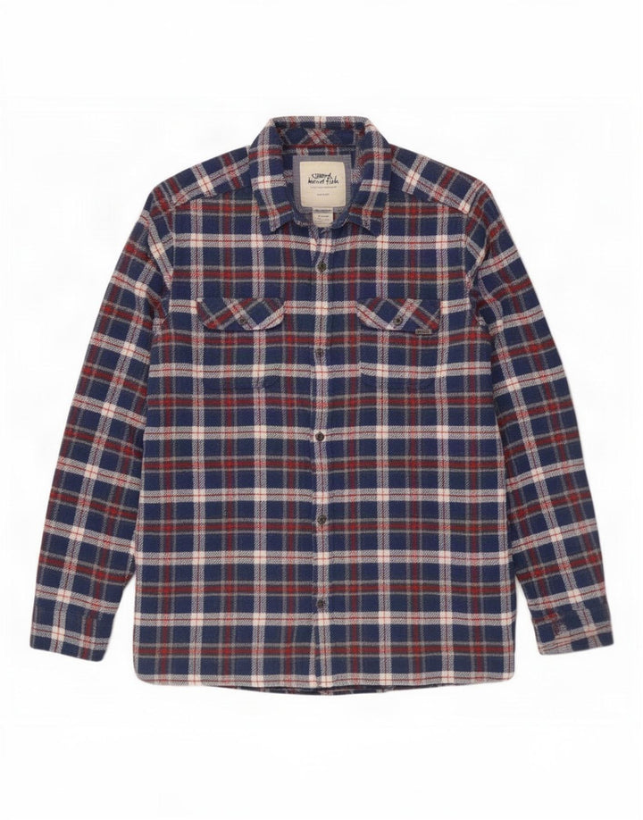 Weird Fish Mens Flannel Shirt Large Navy Blue Check Cotton