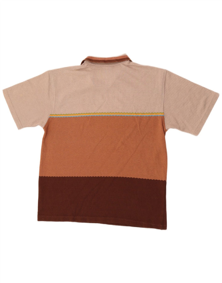 Vintage Mens Polo Shirt Medium Multicoloured Striped Cotton