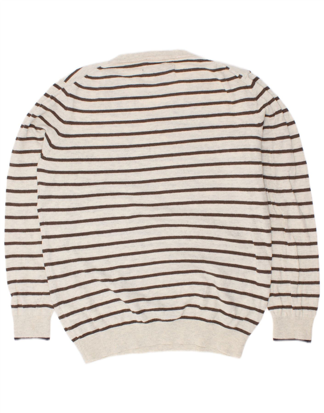 Massimo Dutti Boys V-Neck Jumper Sweater 7-8 Years White Striped Cotton