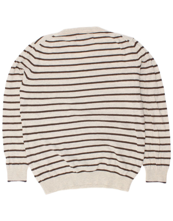 Massimo Dutti Boys V-Neck Jumper Sweater 7-8 Years White Striped Cotton