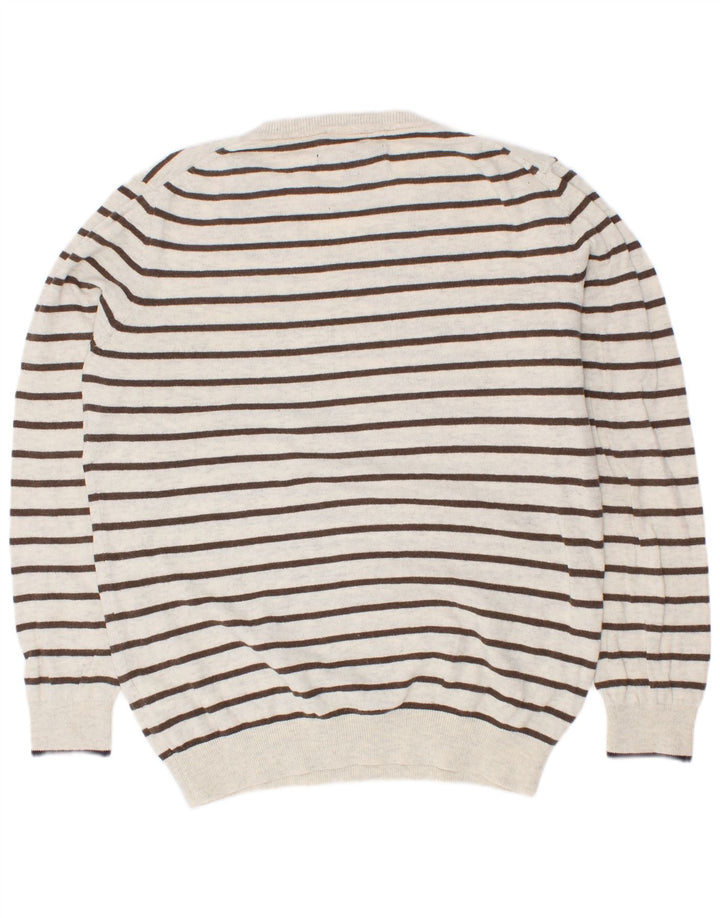 Massimo Dutti Boys V-Neck Jumper Sweater 7-8 Years White Striped Cotton