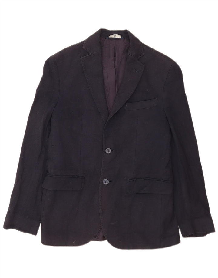 Massimo Dutti Mens 2 Button Blazer Jacket EU 46 Small Navy Blue Cotton