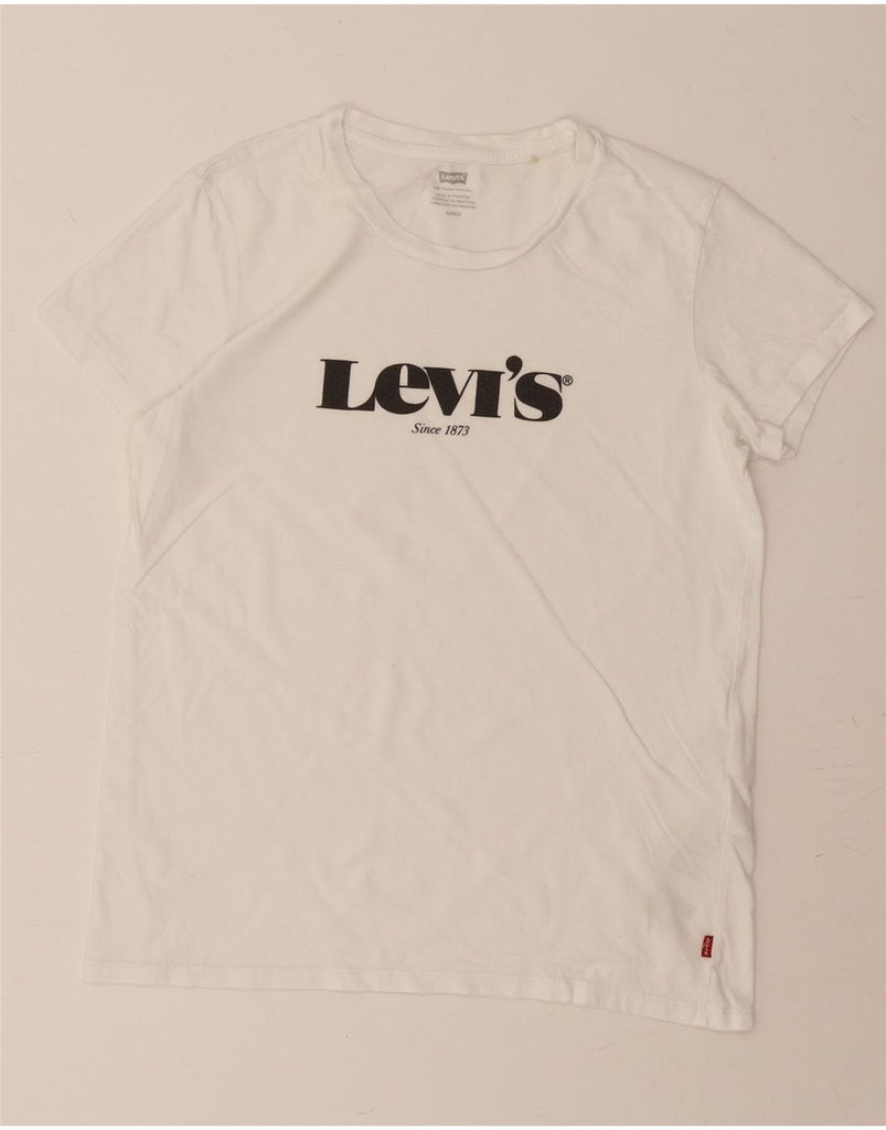 LEVI'S Womens Oversized Graphic T-Shirt Top UK 10 Small White Cotton Vintage Levi's and Second-Hand Levi's from Messina Hembry 