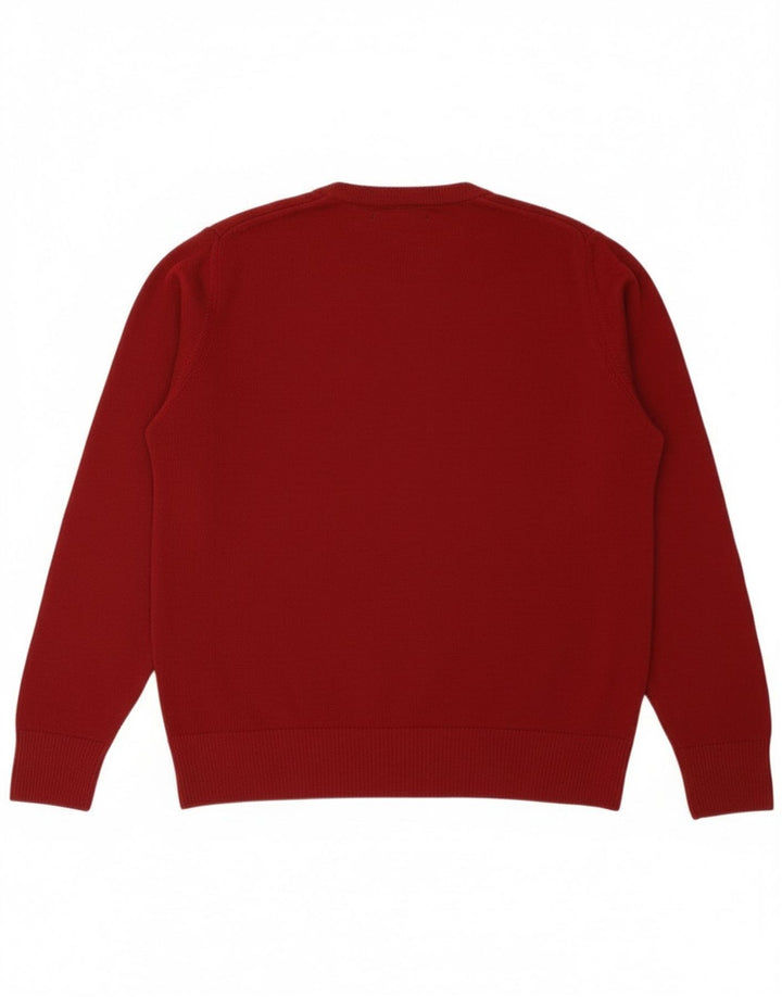 Zara Mens Crew Neck Jumper Sweater Medium Burgundy Wool